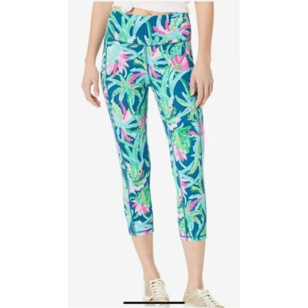 Lilly Pultizer Leggings Women's Size XXS Sweet Escape Teal Pink Crop High-Rise‎ - Picture 10 of 11